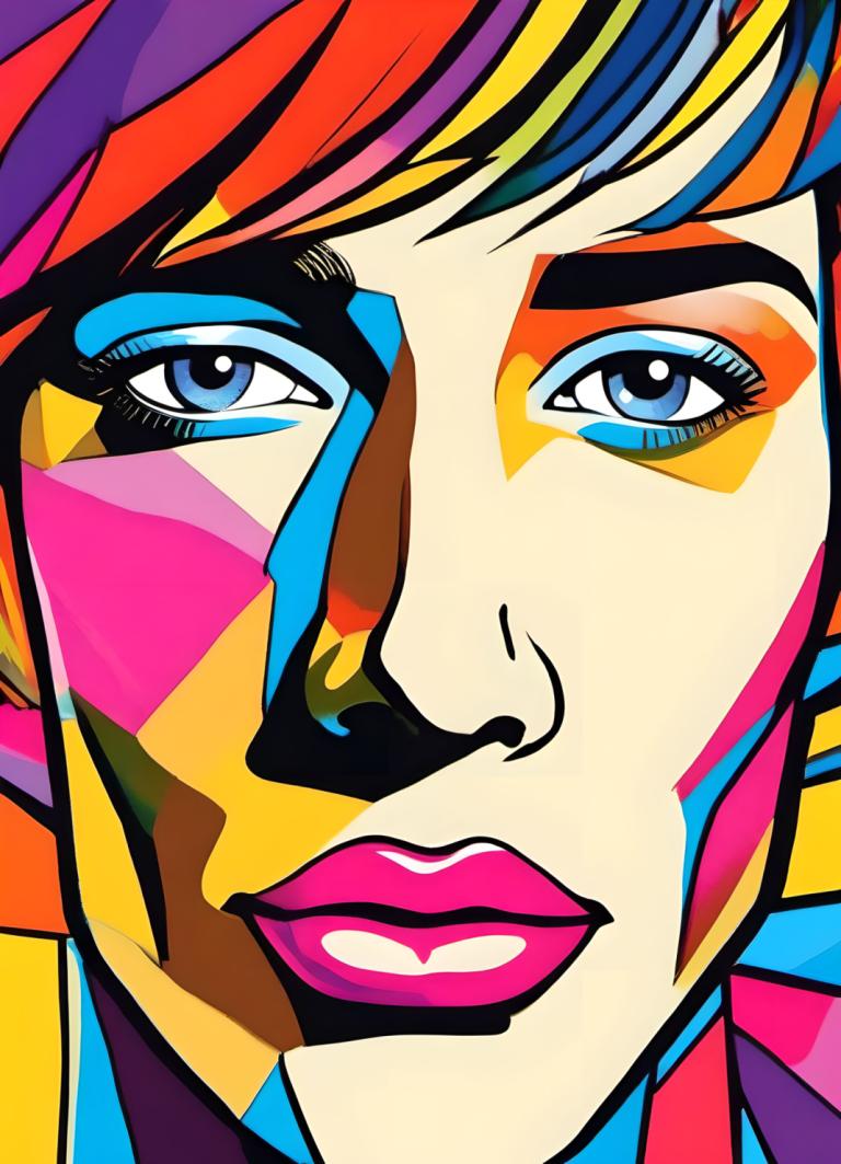 Pop-Art,Pop-Art, Personnes, homme, solo, se maquiller, yeux bleus, cheveux multicolores, coloré