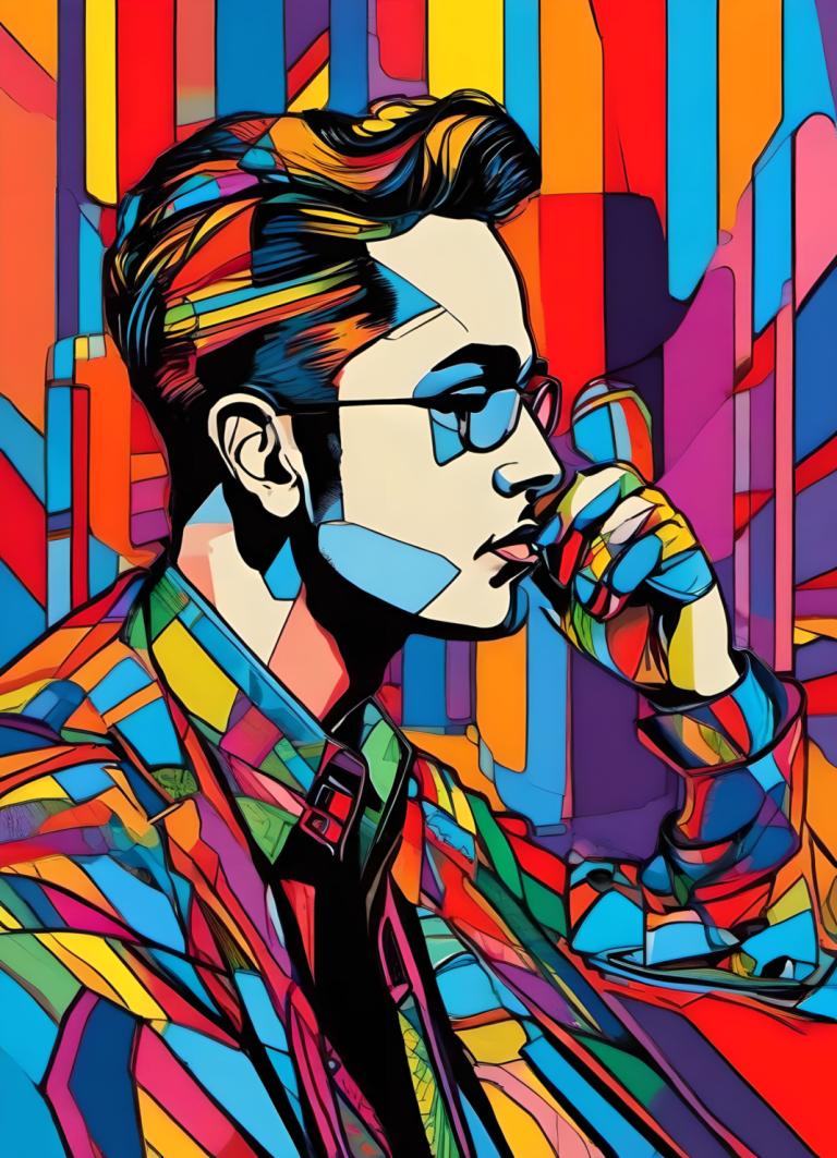 Pop Art,Pop Art, Oameni, om, solo, 1 băiat, focalizare masculină, colorat, cămaşă, cămașă cu guler, brunet