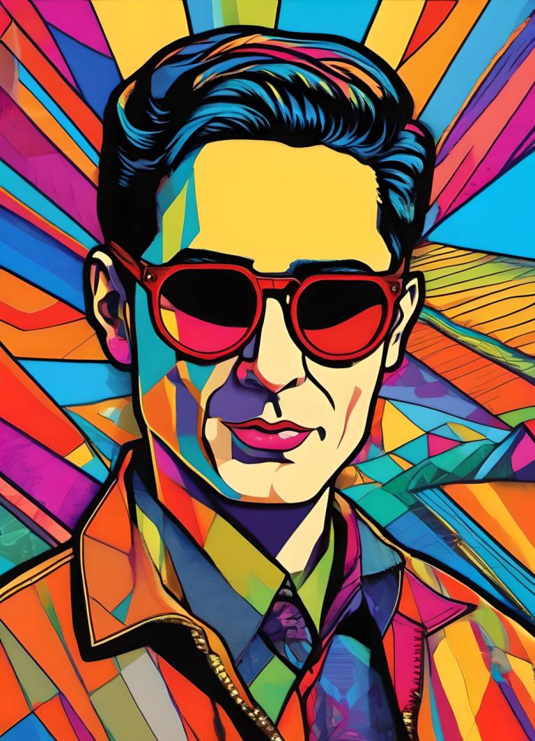 Pop Art,Pop Art, People, man, male focus, solo, 1boy, colorful, necktie, shirt, black hair, sunglasses