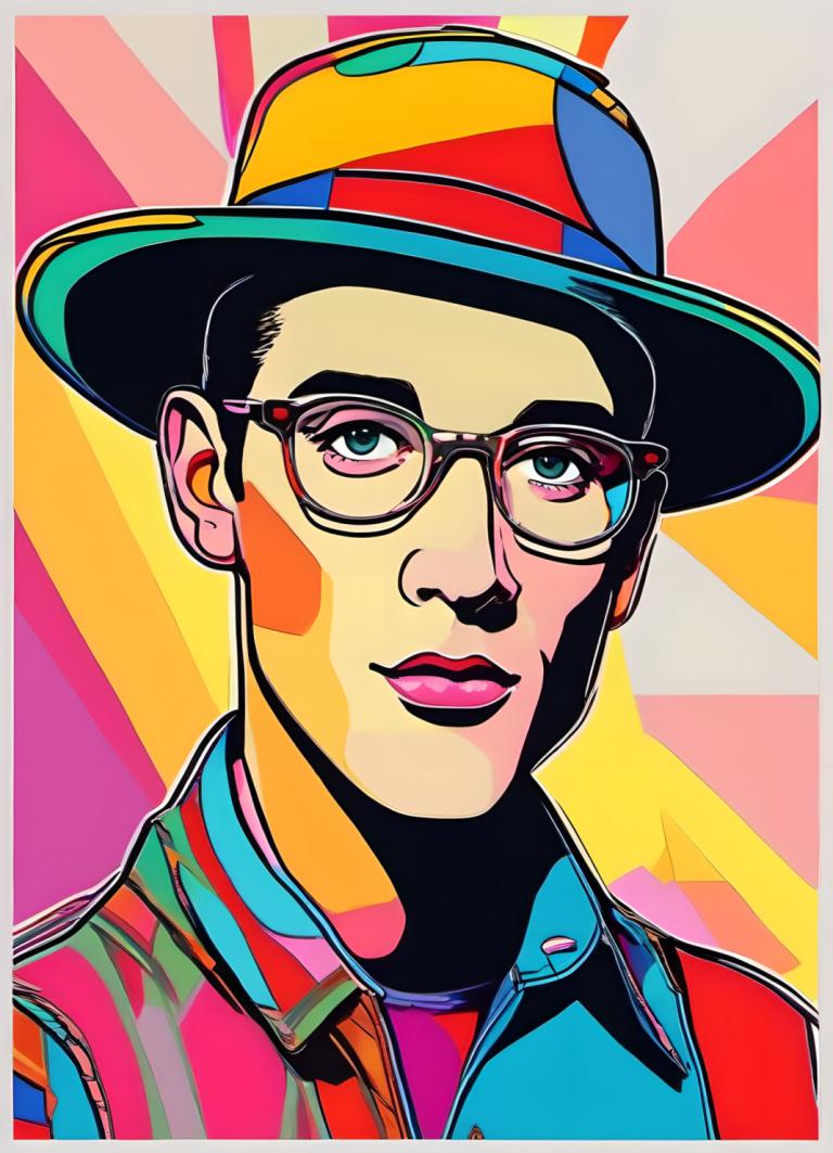 Pop Art,Pop Art, People, man, 1boy, male focus, solo, hat, glasses, shirt, collared shirt, clown, portrait