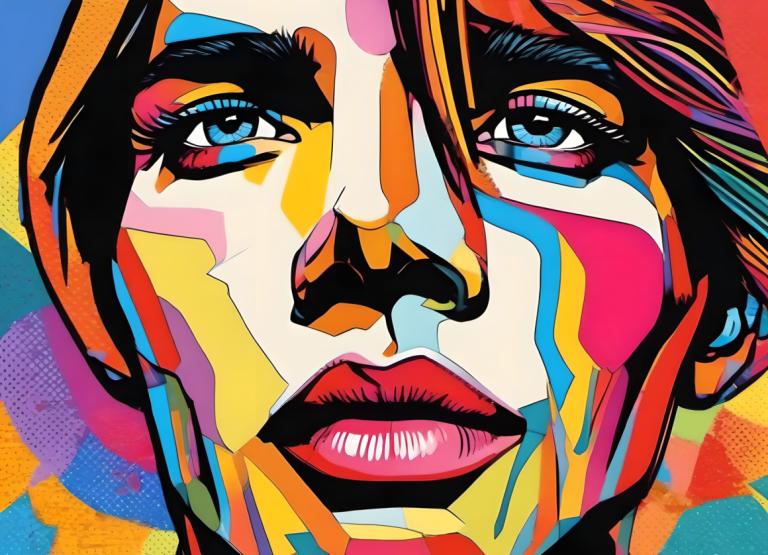 Pop Art,Pop Art, People, man, makeup, blue eyes, colorful, open mouth, lipstick, parody, male focus, portrait