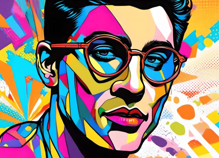 Pop Art,Pop Art, People, man, solo, male focus, 1boy, colorful, glasses, black hair, portrait, sunglasses