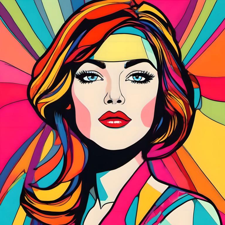 Pop Art,Pop Art, Lidé, žena, 1 dívka, sólo, barvitý, čelenka, modré oči, vícebarevné vlasy, portrét, makeup