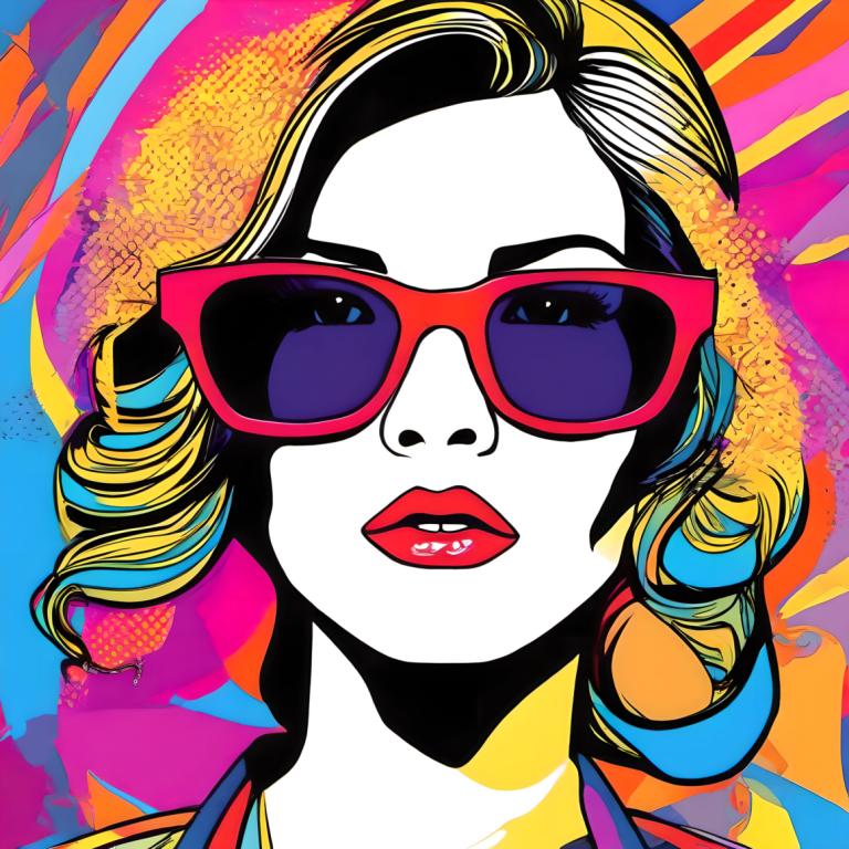 Pop Art,Pop Art, People, woman, 1girl, solo, portrait, sunglasses, blonde hair, red lips, makeup