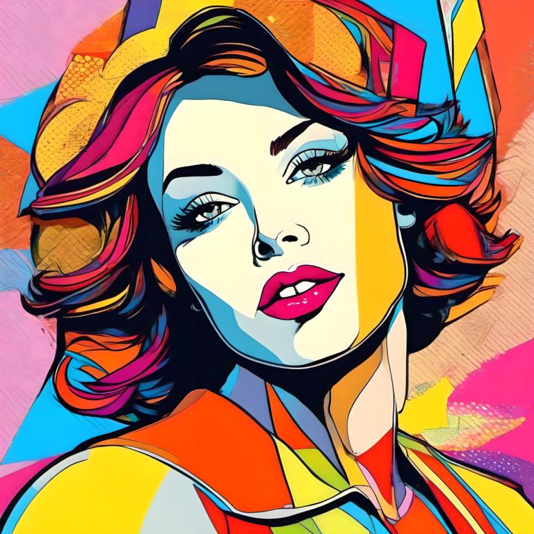 Pop-art,Pop-art, Mensen, vrouw, 1meisje, solo, kleurrijk, bedenken, gescheiden lippen, veelkleurig haar