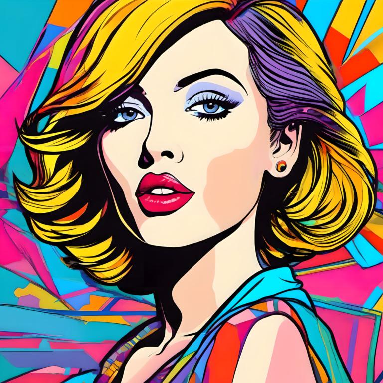 Pop Art,Pop Art, Ljudje, ženska, 1 dekle, solo, blond lasje, uhani, nakit, pobotati se, večbarvni lasje