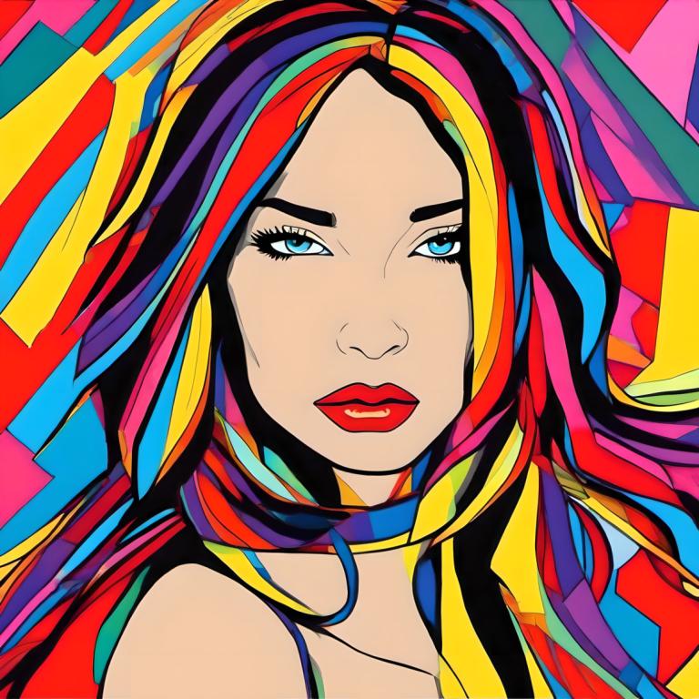 Pop Art,Pop Art, Ljudje, ženska, 1 dekle, solo, modre oči, večbarvni lasje, barvita, pobotati se