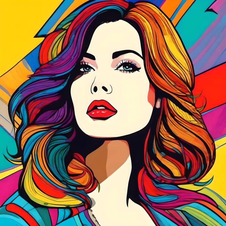 Pop-Art,Pop-Art, Personnes, femme, 1fille, solo, cheveux multicolores, se maquiller, lèvres entrouvertes