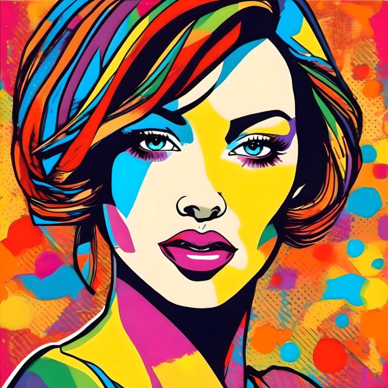 Pop Art,Pop Art, Ljudje, ženska, 1 dekle, solo, barvita, portret, modre oči, pobotati se, večbarvni lasje