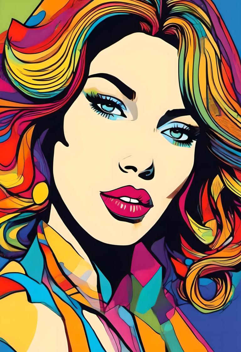 Arte pop,Arte pop, Persone, donna, 1 ragazza, assolo, capelli multicolori, trucco, capelli biondi