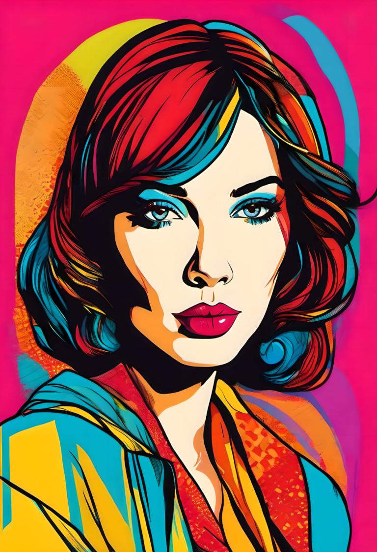 Pop Art,Pop Art, Oameni, femeie, 1 fata, solo, inventa, par rosu, păr multicolor, privind privitorul