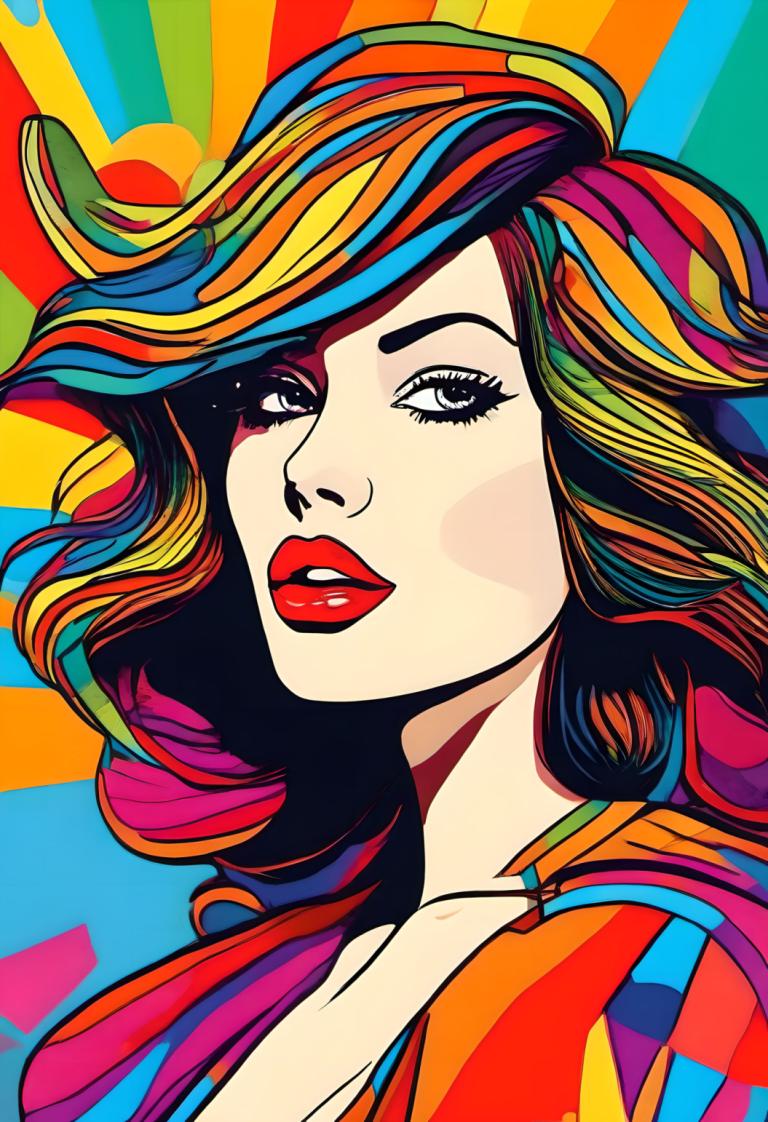 Arte pop,Arte pop, Gente, mujer, 1 chica, solo, pelo arcoiris, vistoso, pelo multicolor, Labios partidos