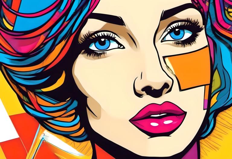 Pop Art,Pop Art, People, woman, 1girl, solo, multicolored hair, blue eyes, blue hair, makeup, lipstick