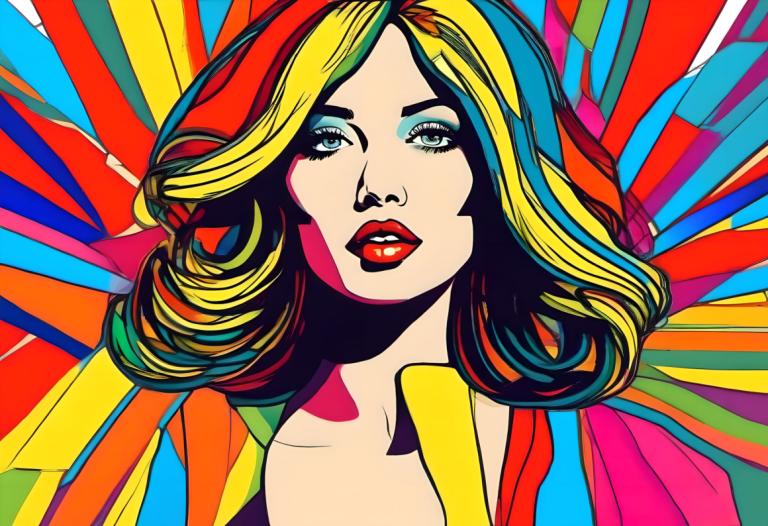 Pop Art,Pop Art, People, woman, 1girl, solo, blonde hair, colorful, multicolored hair, makeup, parted lips