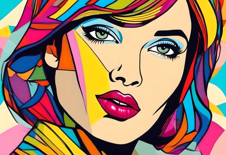 Pop-Art,Pop-Art, Personnes, femme, solo, se maquiller, 1fille, cheveux multicolores, coloré, rouge à lèvres