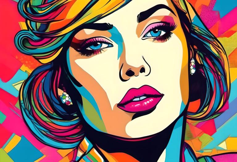 Pop Art,Pop Art, Mennesker, kvinde, 1 pige, solo, øreringe, smykker, makeup, farverig, blå øjne