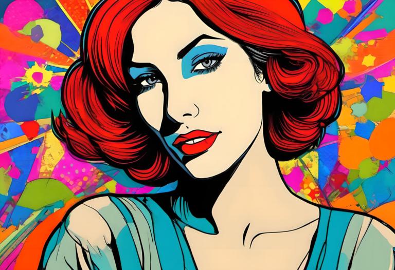 Pop Art,Pop Art, People, woman, 1girl, solo, red hair, makeup, lipstick, short hair, looking at viewer