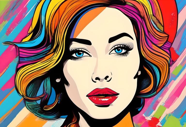 Pop Art,Pop Art, People, woman, 1girl, solo, blue eyes, multicolored hair, makeup, colorful, rainbow hair