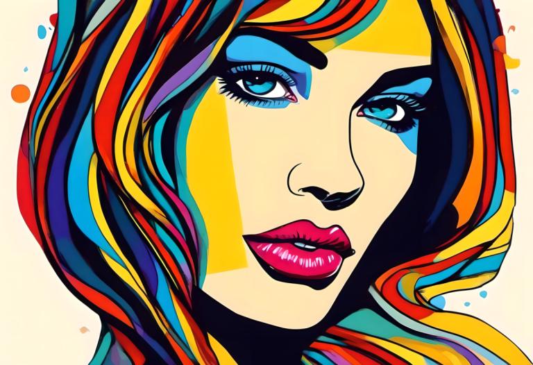 Pop Art,Pop Art, Lidé, žena, 1 dívka, sólo, vícebarevné vlasy, modré oči, makeup, duhové vlasy, rtěnka