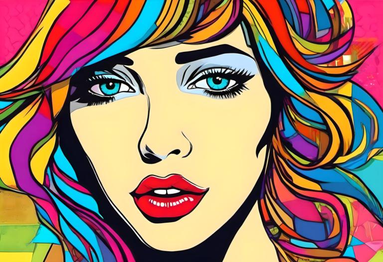 Pop Art,Pop Art, People, woman, 1girl, solo, rainbow hair, colorful, multicolored hair, makeup, blue eyes