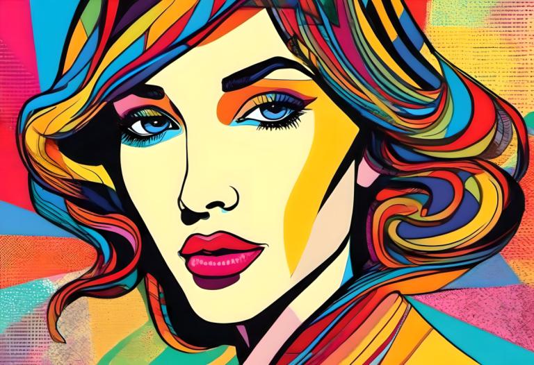 Pop-Art,Pop-Art, Personnes, femme, solo, 1fille, cheveux arc-en-ciel, coloré, yeux bleus