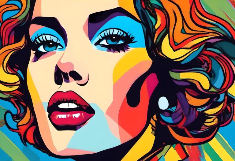 Pop Art,Pop Art, People, woman, 1girl, solo, makeup, blue eyes, portrait, parted lips, looking at viewer