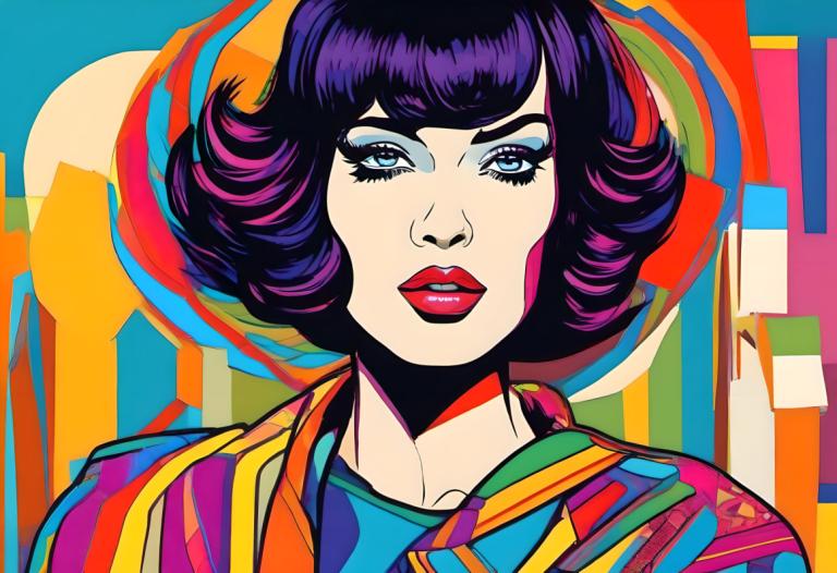 Pop Art,Pop Art, People, woman, 1girl, solo, colorful, makeup, short hair, blue eyes, red lips