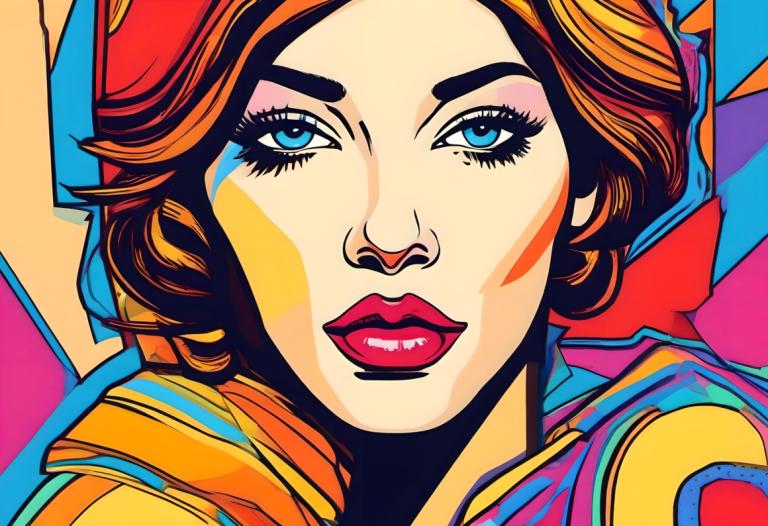 Pop Art,Pop Art, People, woman, 1girl, solo, blue eyes, makeup, lipstick, looking at viewer, portrait