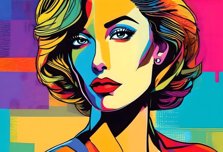 Pop Art,Pop Art, People, woman, 1girl, solo, earrings, jewelry, makeup, short hair, portrait, blue eyes