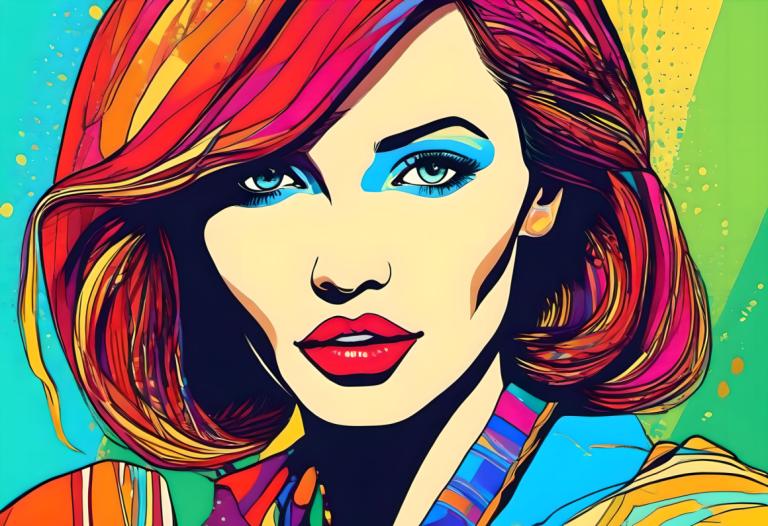 Pop Art,Pop Art, People, woman, 1girl, solo, makeup, lipstick, multicolored hair, earrings, jewelry