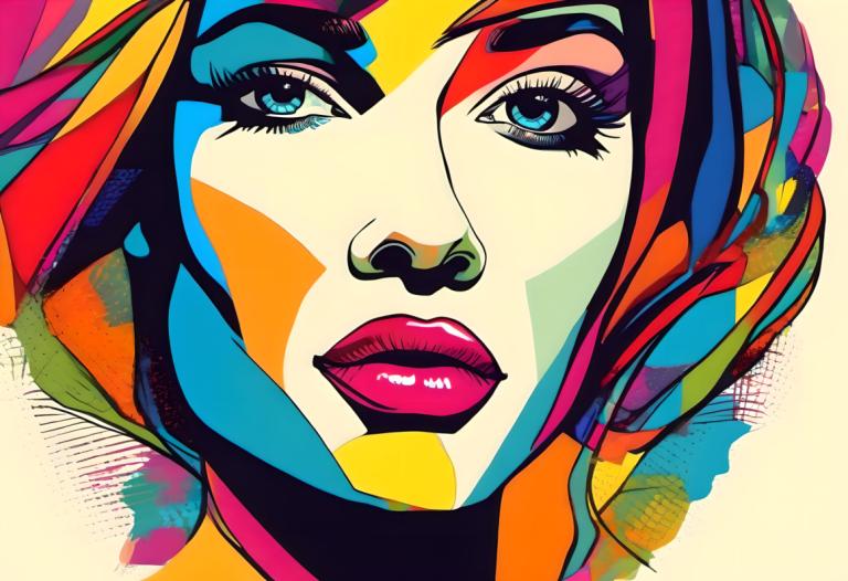 Pop Art,Pop Art, People, woman, solo, 1girl, blue eyes, makeup, lipstick, portrait, looking at viewer