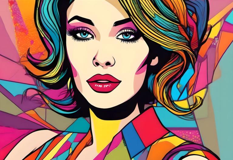 Pop Art,Pop Art, People, woman, 1girl, solo, colorful, multicolored hair, makeup, blue eyes