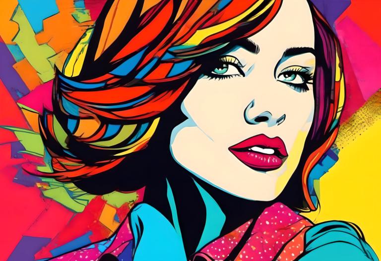 Pop Art,Pop Art, People, woman, 1girl, solo, colorful, multicolored hair, makeup, portrait, lipstick