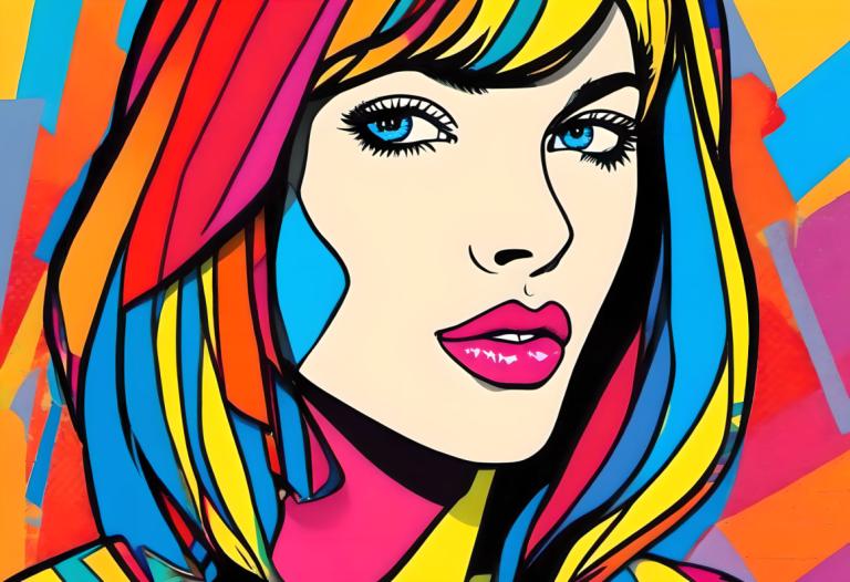 Pop Art,Pop Art, People, woman, 1girl, solo, blue eyes, multicolored hair, colorful, blonde hair, portrait