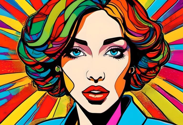 Pop Art,Pop Art, People, woman, 1girl, solo, portrait, multicolored hair, blue eyes, makeup, parted lips