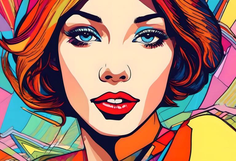 Pop-Art,Pop-Art, Personnes, femme, 1fille, solo, yeux bleus, se maquiller, portrait, cheveux multicolores