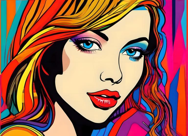 Arte pop,Arte pop, Persone, donna, 1 ragazza, assolo, occhi azzurri, trucco, capelli multicolori