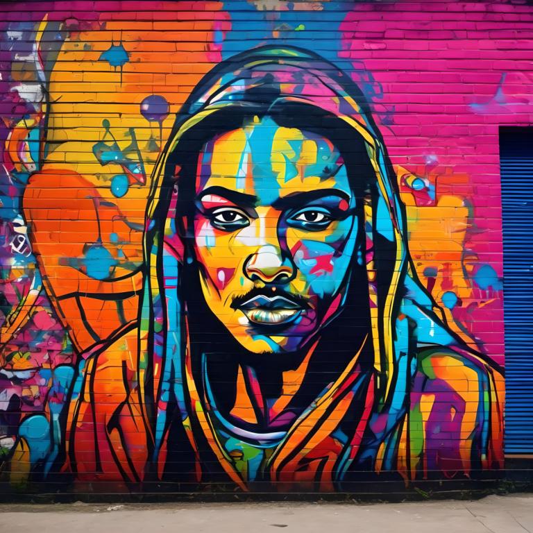 Street Art,Street Art, People, man, colorful, solo, traditional media, paint splatter, facepaint, long hair