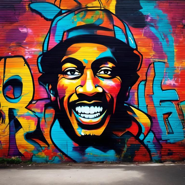 Street Art,Street Art, People, man, 1boy, male focus, solo, grin, facial hair, smile, looking at viewer