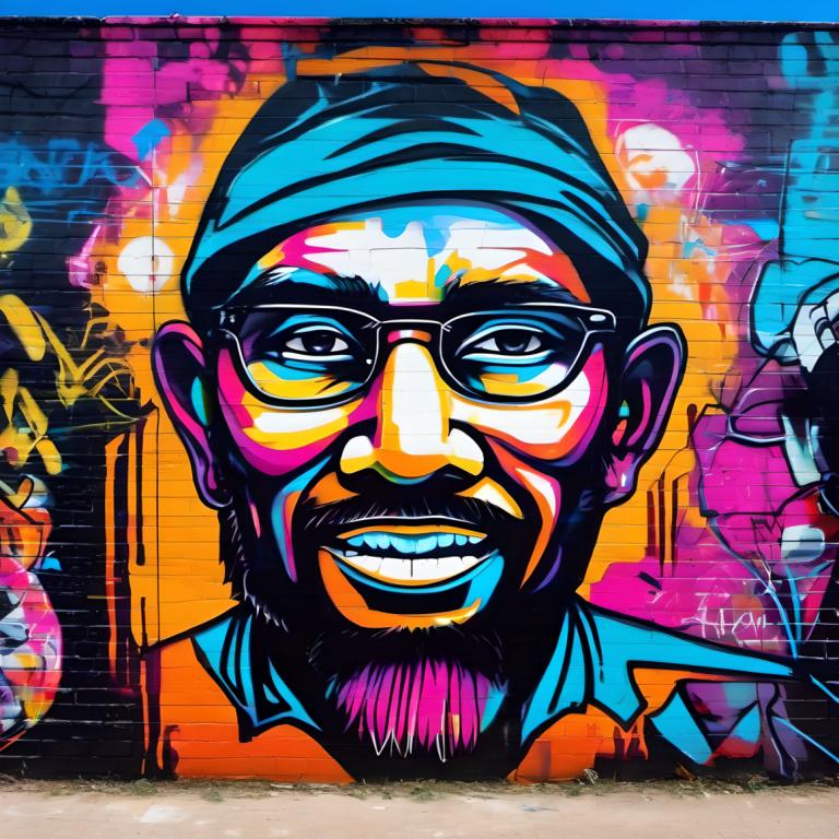 Street Art,Street Art, People, man, 1boy, male focus, facial hair, glasses, beard, hat, mustache, solo, teeth