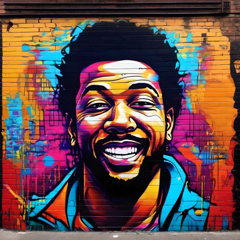 Street Art,Street Art, People, man, 1boy, male focus, solo, smile, grin, black hair, teeth, facial hair