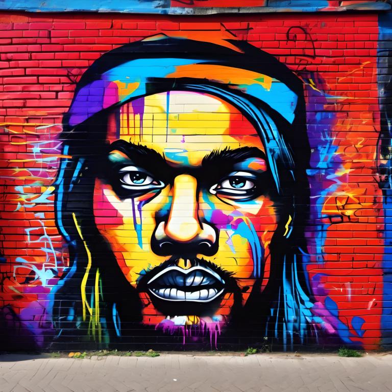 Street Art,Street Art, People, man, solo, brick wall, 1boy, male focus, facial hair, graffiti, colorful