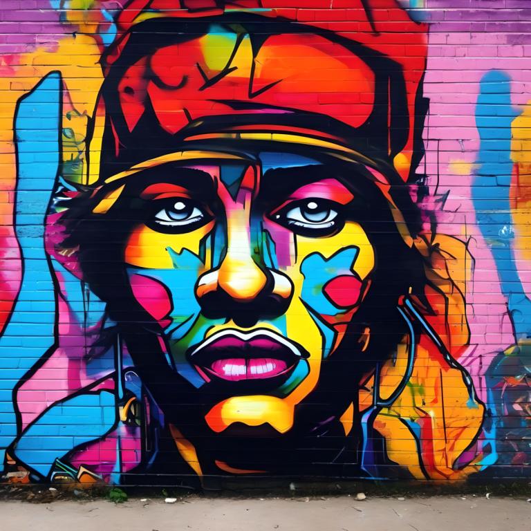 Art de rue,Art de rue, Personnes, homme, chapeau, coloré, yeux bleus, graffiti, bouche ouverte, 1garçon