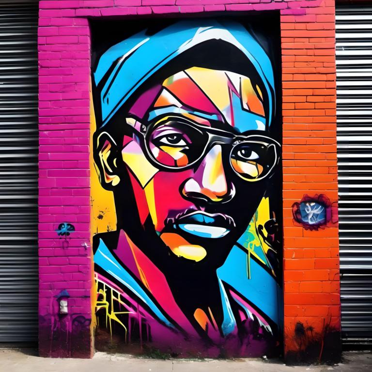 Street Art,Street Art, People, man, 1boy, male focus, solo, hat, glasses, beanie, colorful, blue headwear