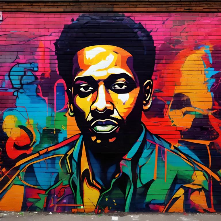 Street Art,Street Art, People, man, 1boy, male focus, solo, black hair, jacket, facial hair, jewelry