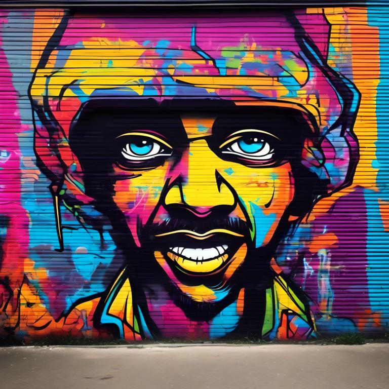 Street Art,Street Art, People, man, colorful, solo, blue eyes, paint splatter, hat, smile, traditional media