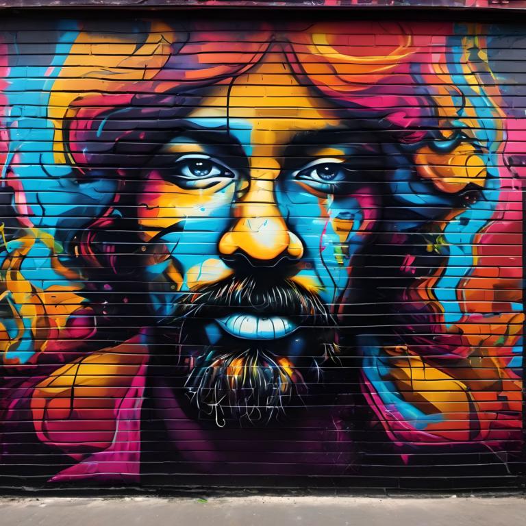 Street Art,Street Art, People, man, facial hair, 1boy, solo, male focus, looking at viewer, teeth, blue eyes