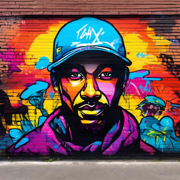 Street Art,Street Art, People, man, facial hair, male focus, hat, 1boy, mustache, graffiti, colorful