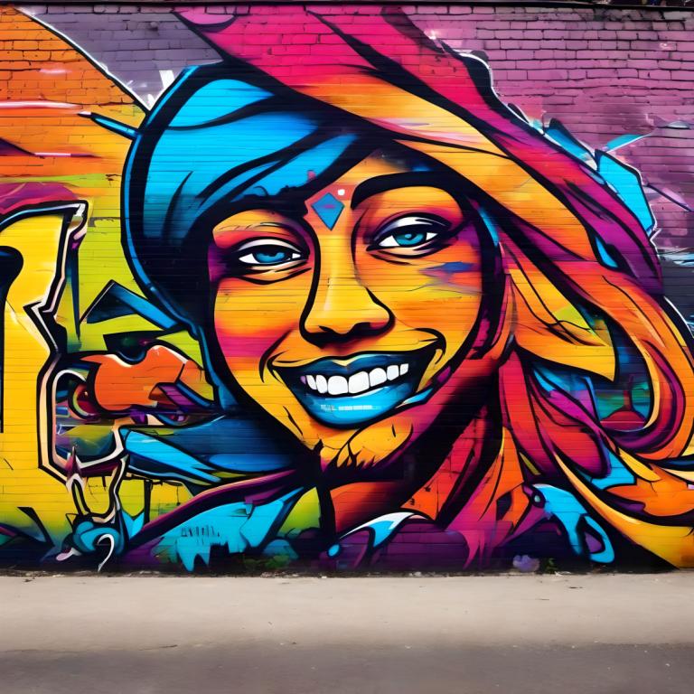 Street Art,Street Art, People, man, solo, male focus, 1boy, hat, blue eyes, smile, colorful, grin, teeth