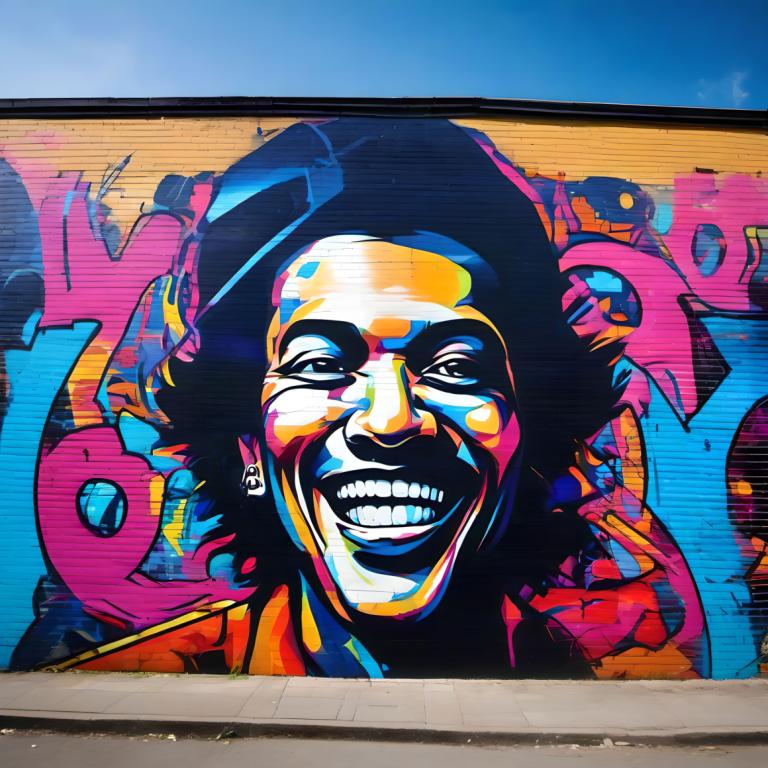 Street Art,Street Art, People, man, 1boy, male focus, solo, smile, hat, black hair, teeth, looking at viewer